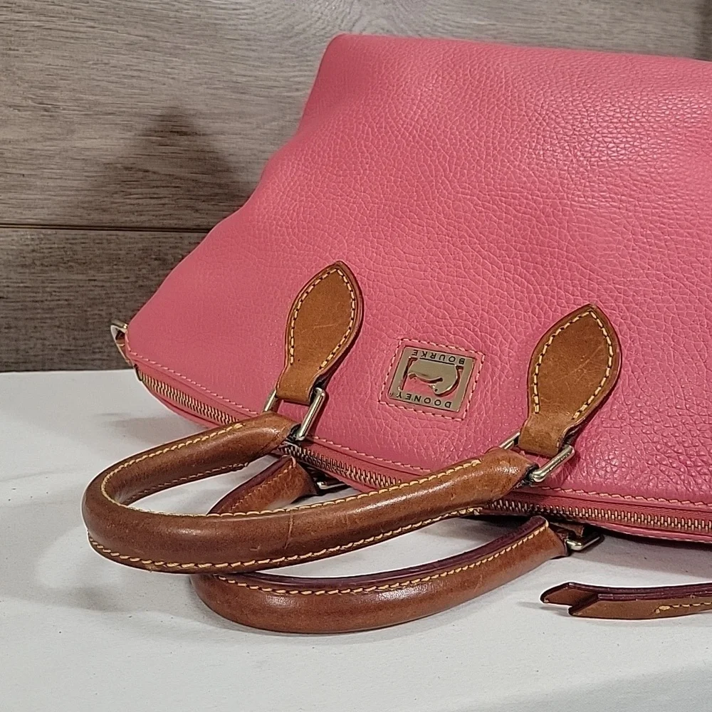 Dooney & Bourke Pink Leather Satchel Handbag with Brown Trim